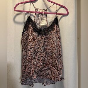 Hem & Thread Leopard Print Camisole Tank Top with Black Lace